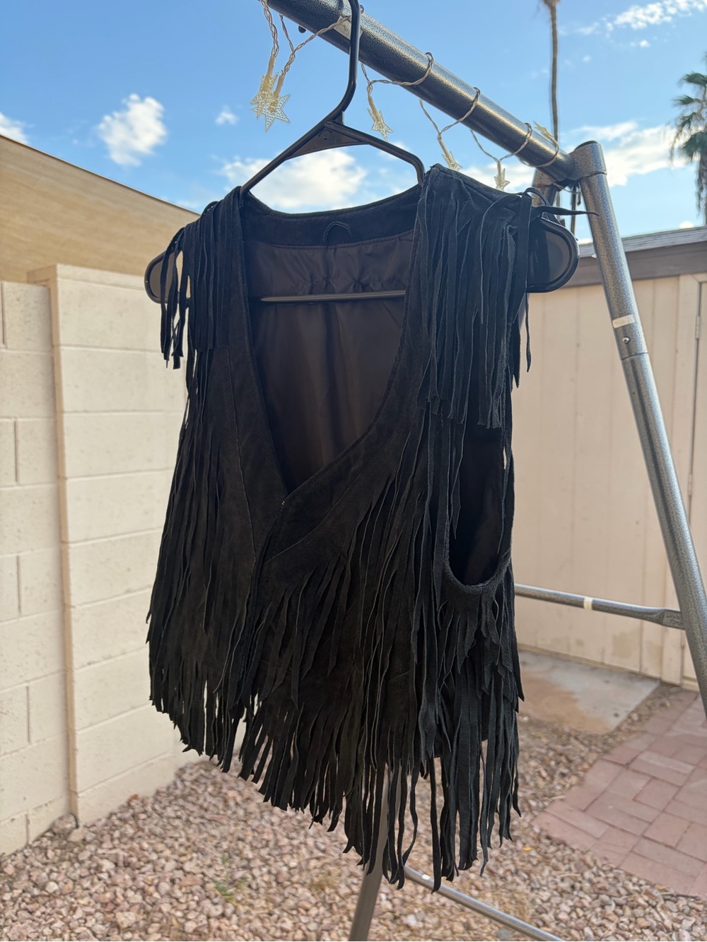 Black 100% Leather Fringe Vest
